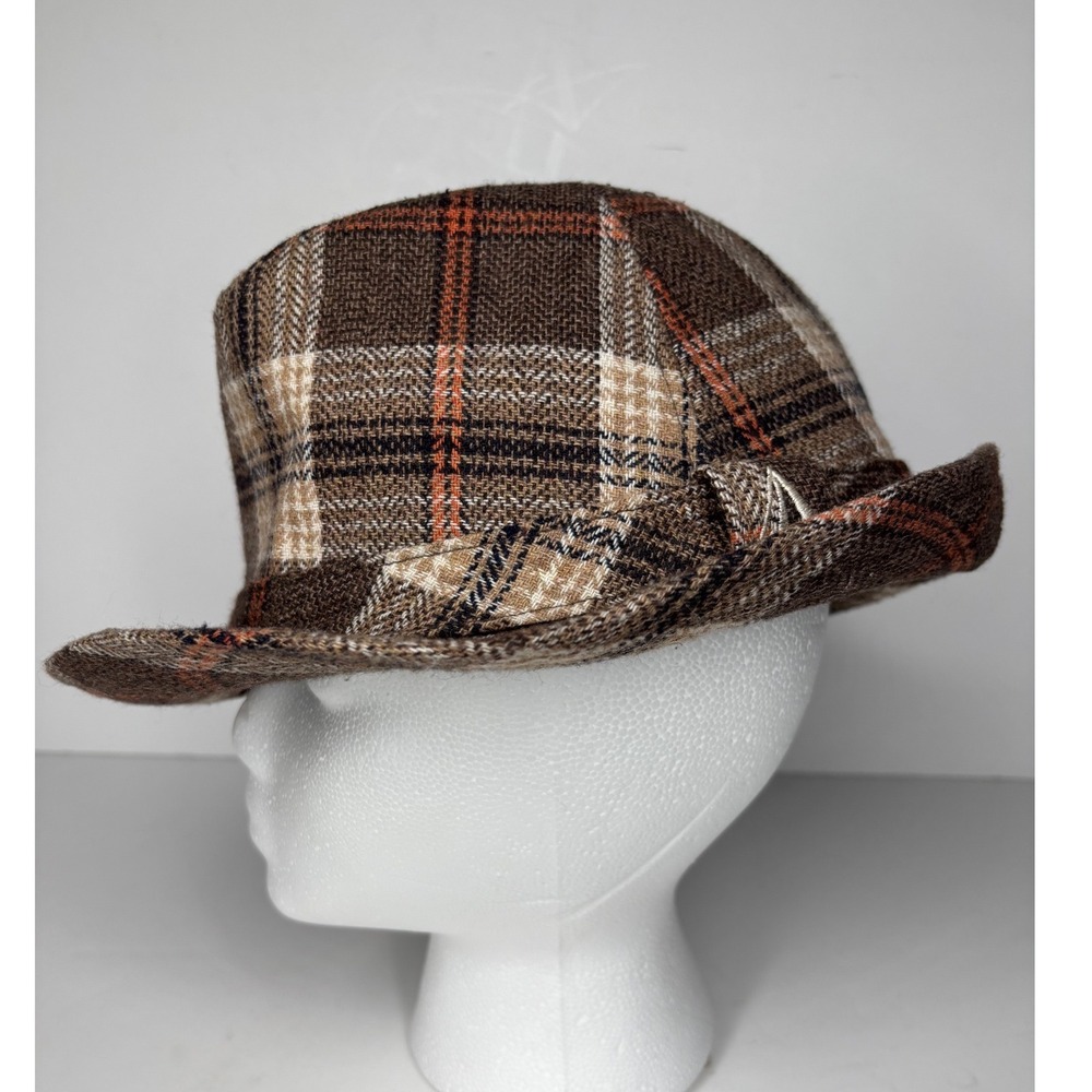 Volcom Fedora Hat Women S Brown Plaid Woven Stone Logo Trilby